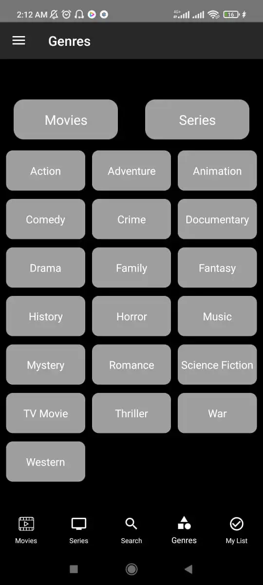 Pobreflix APK Atualizado 2026: Download Seguro e Guia Completo para Android 5 Tela de gêneros para navegar por categorias de filmes e séries