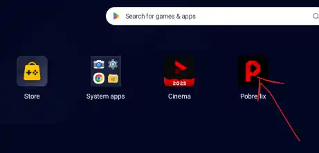 Abra o aplicativo Pobreflix instalado no BlueStacks para iniciar a reproducao